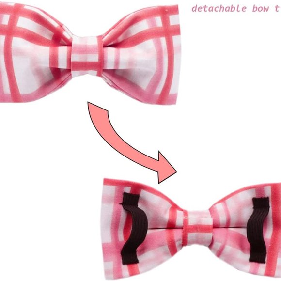 DogWong Dog Collar Pink Plaid With Bowtie XS Fits 8-12" Neck NEW 5/8" Width - Picture 2 of 7